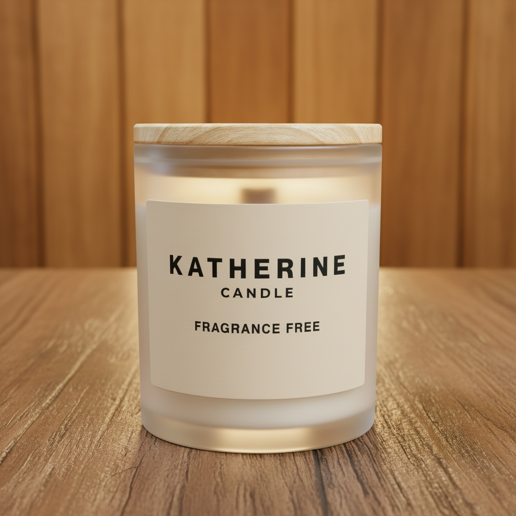 Katherine Candle on a wooden surface 