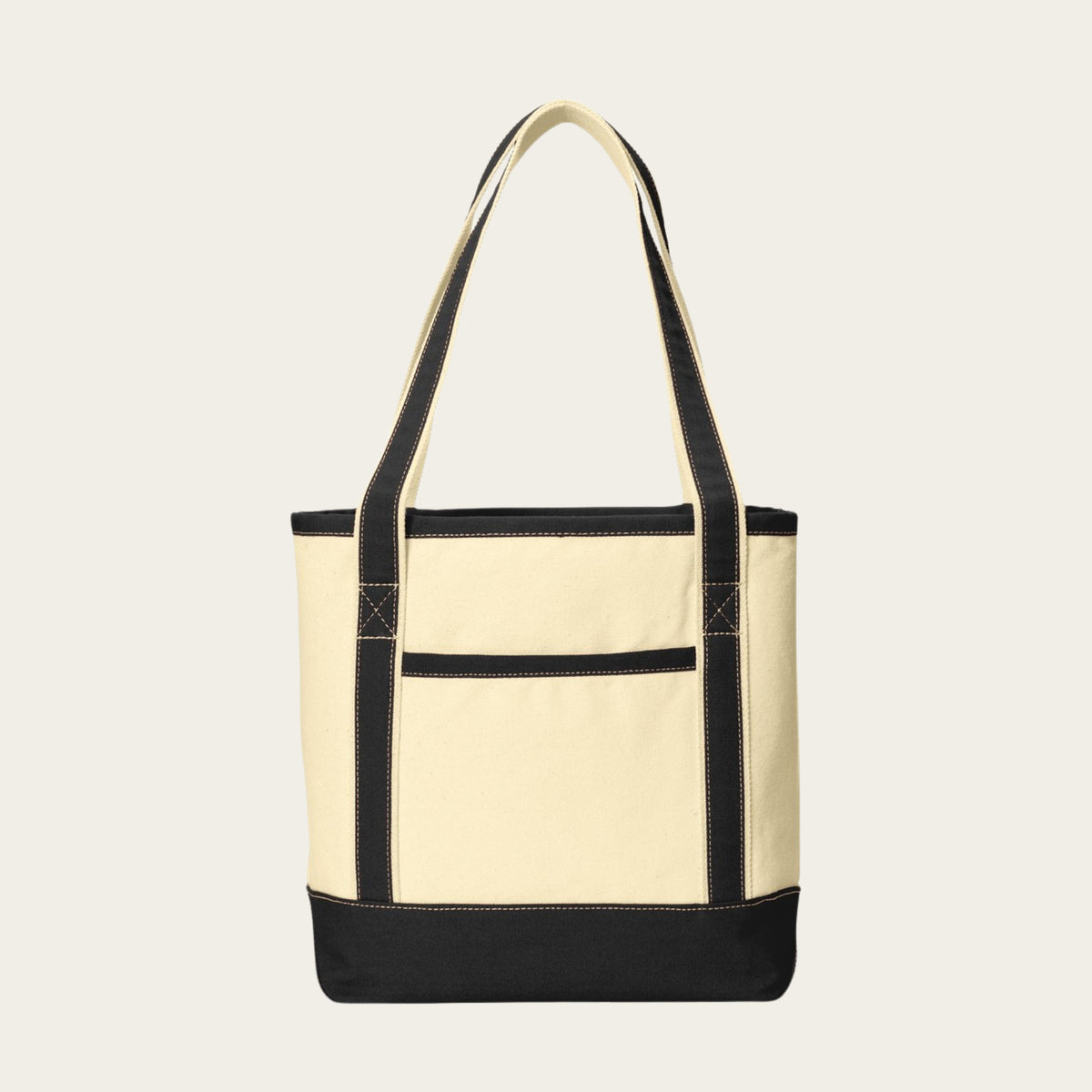 Cotton canvas tote bag, natural with black trim and contrast bottom panel